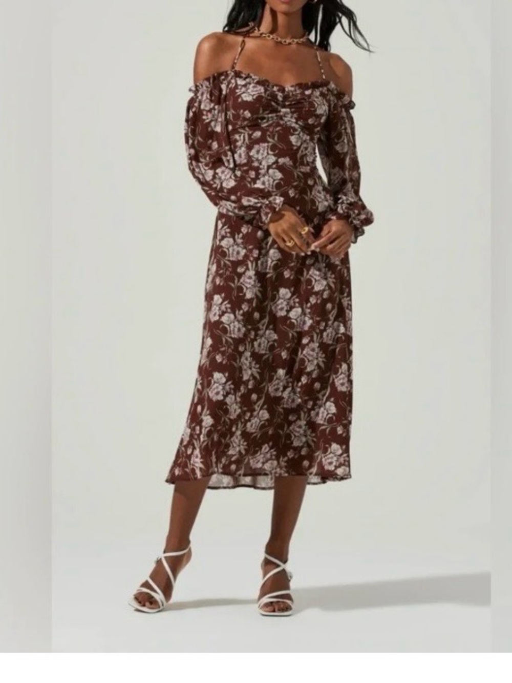 ASTR Off Shoulder Long Sleeve Cinched Bust Midi Dress - Picture 1 of 12